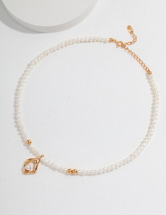 Irregular Minimalist 3D Design Pearls Silver Necklace