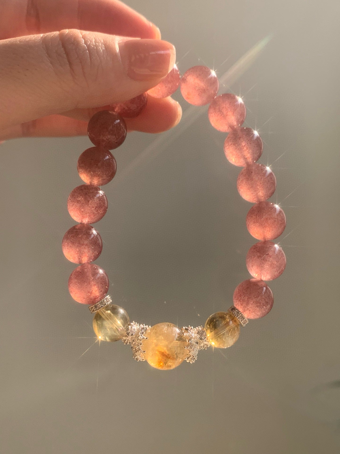 Strawberry Quartz & Citrine Crystal Bracelet for Enhance Relationships