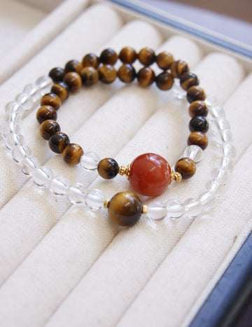 Tiger's Eye Courage & Clarity Harmony Clear Crystals Bracelet
