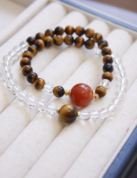 Tiger's Eye Courage & Clarity Harmony Clear Crystals Bracelet