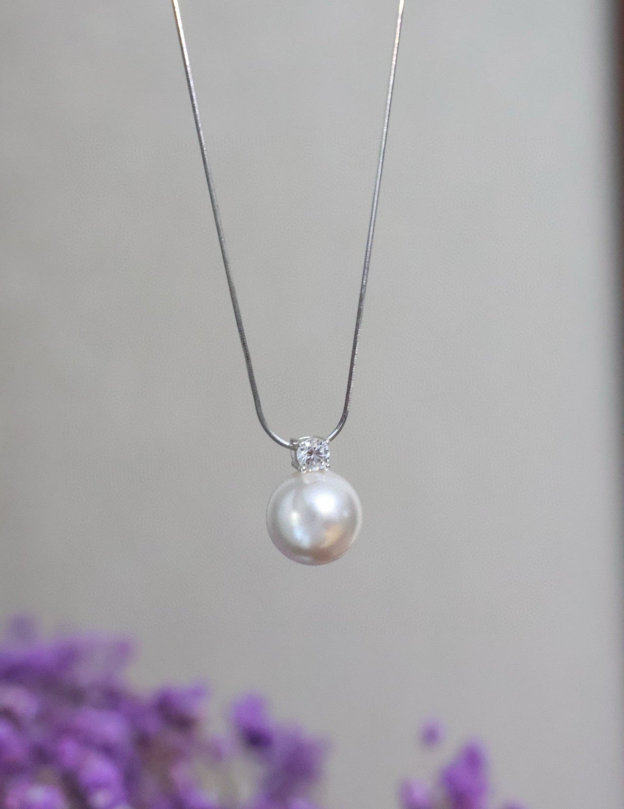 925 Silver Classic Snake Chain & 12mm Swarovski Pearl Necklace