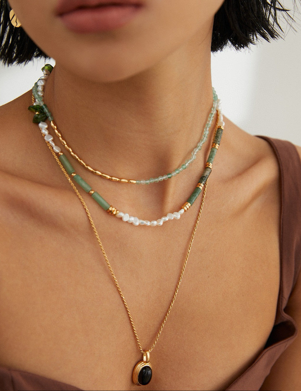 Silver Pearl & Green Toned Jade Necklace