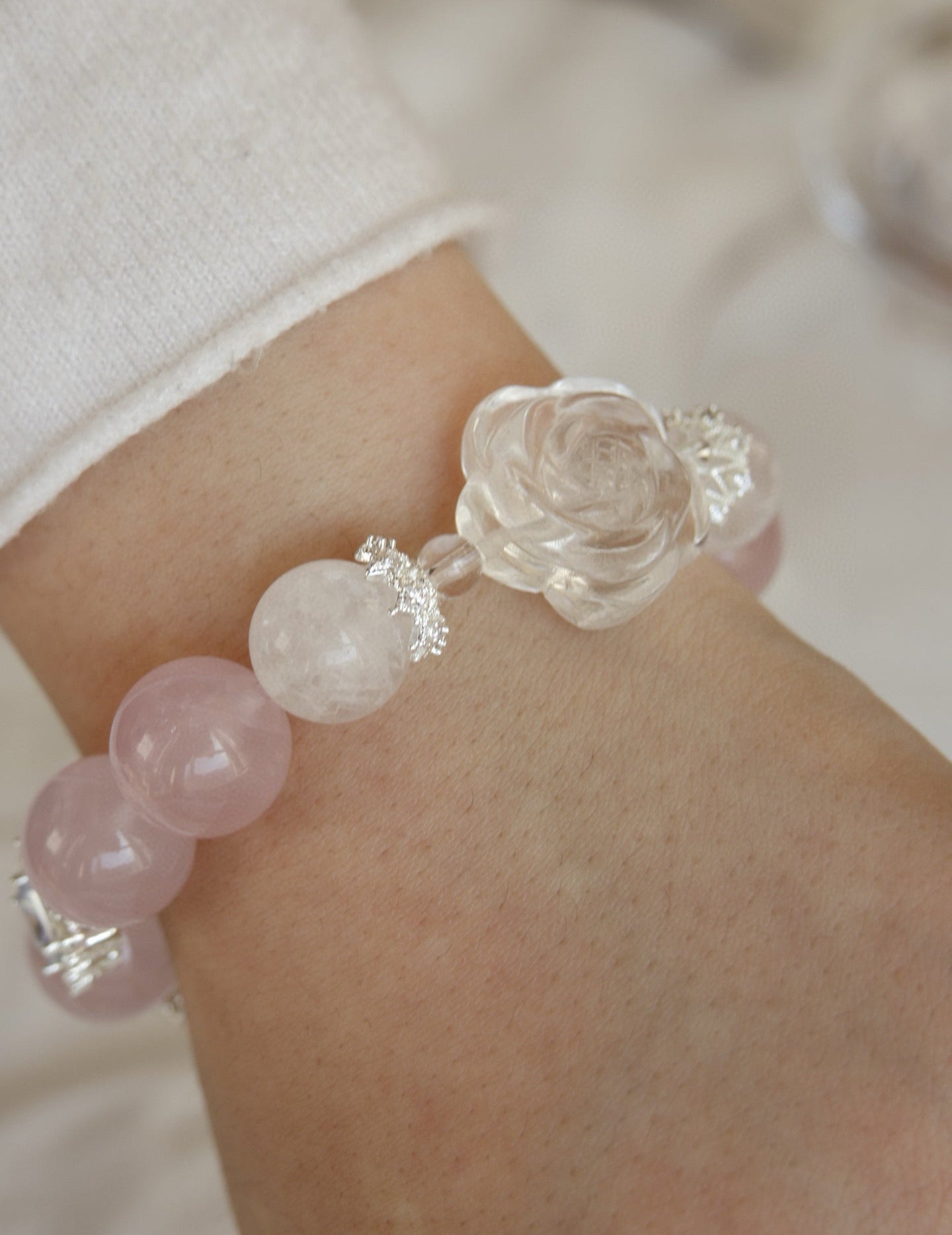 Pink Rose Crystal Bracelet for Harmonious Relationships