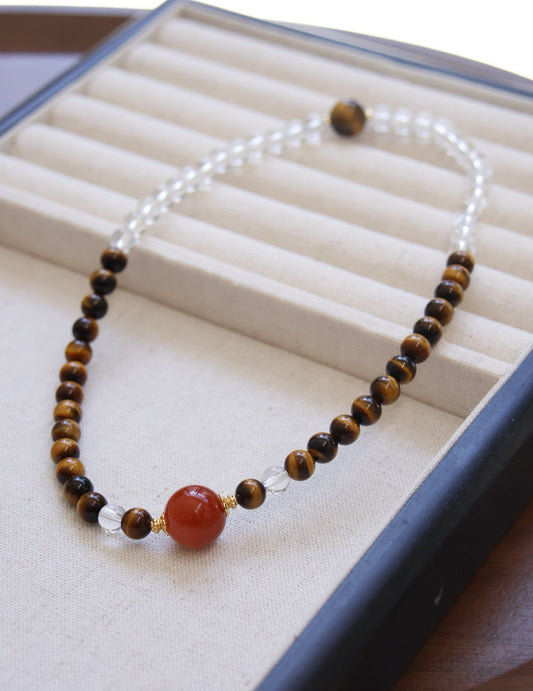 Tiger's Eye Courage & Clarity Harmony Clear Crystals Bracelet