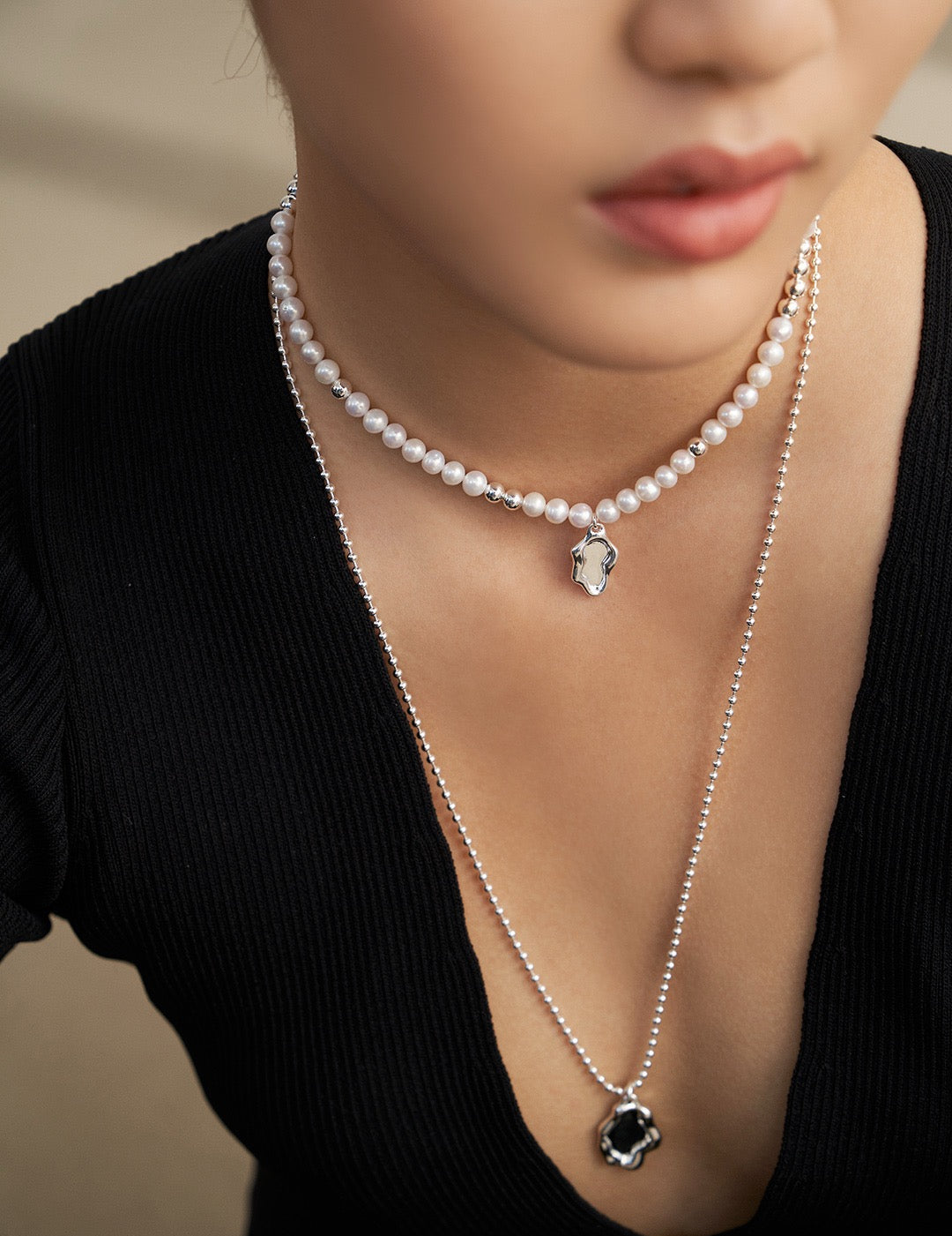 Mirror Lake Series Silver Pearl Necklace