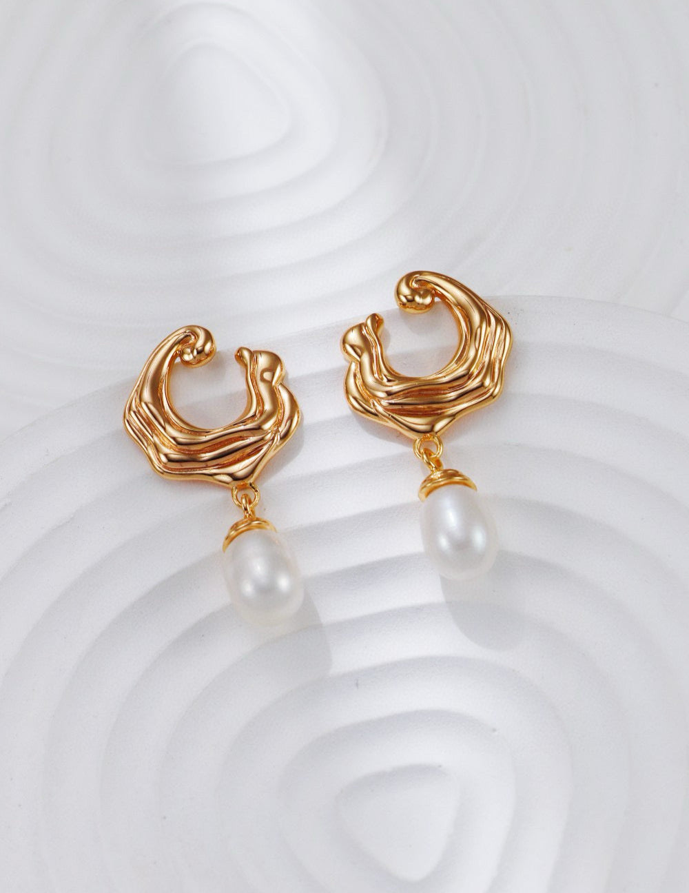 S925 Silver Ocean Wave Pearl Earrings