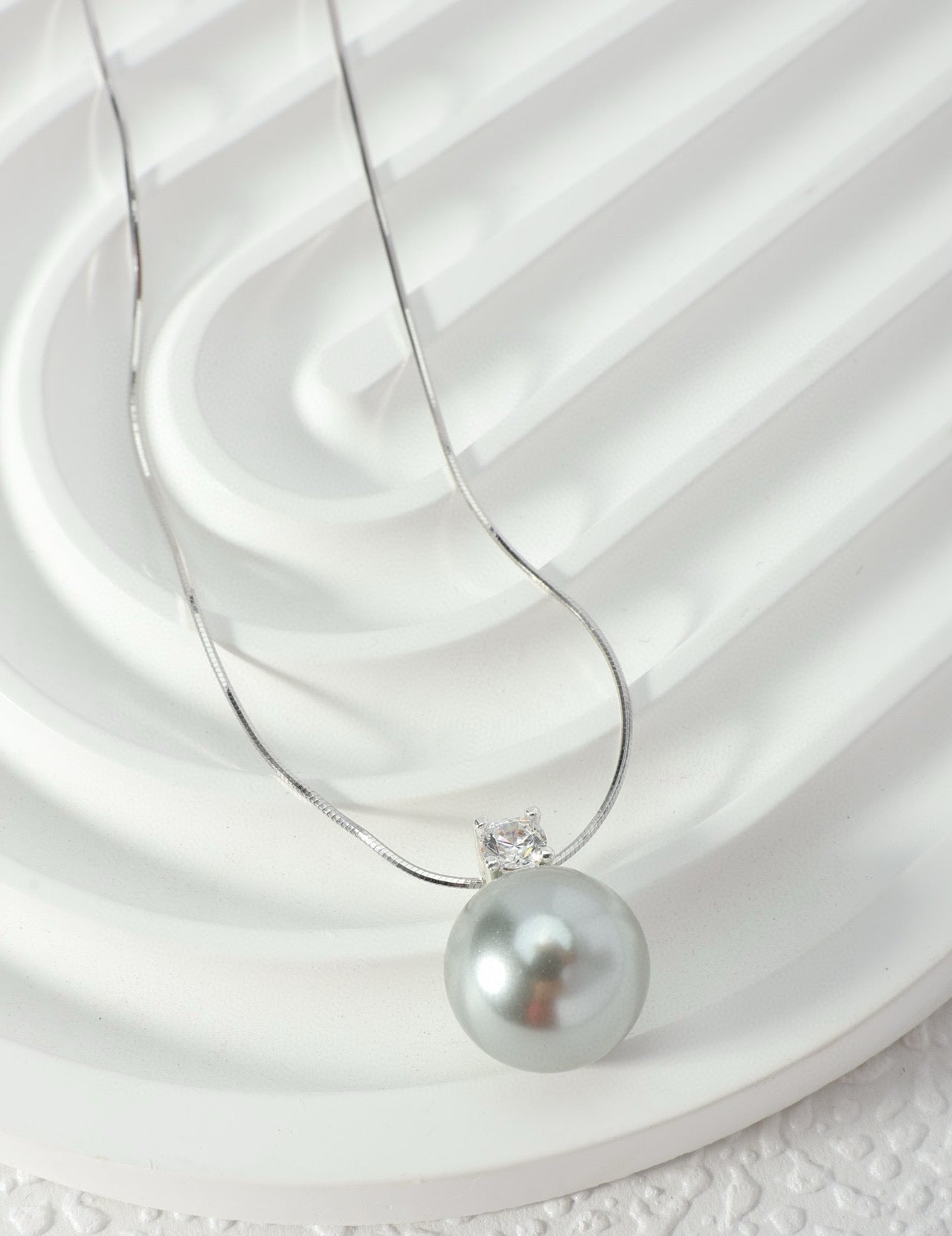 925 Silver Classic Snake Chain & 12mm Swarovski Pearl Necklace