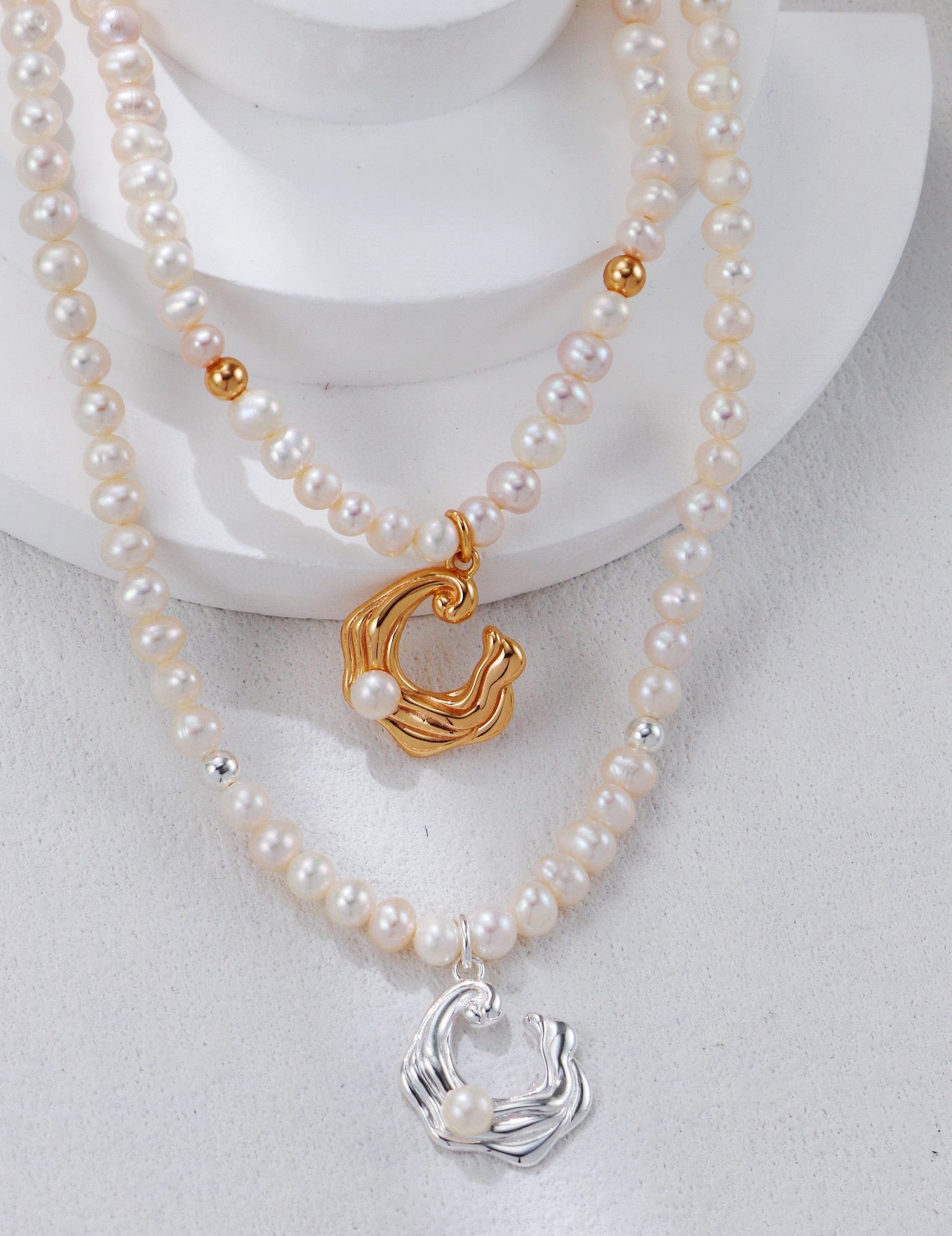 S925 Silver Ocean Wave Pearl Necklace