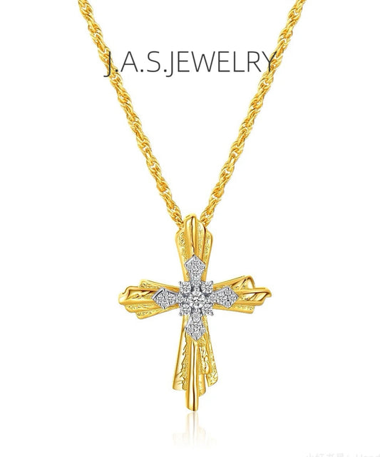Heavily Crafted Double-Sided Cross Pendant Necklace