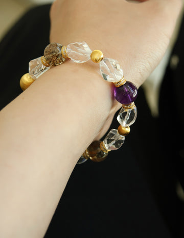 Amethyst, Clear Quartz & Phantom Crystal Bracelet