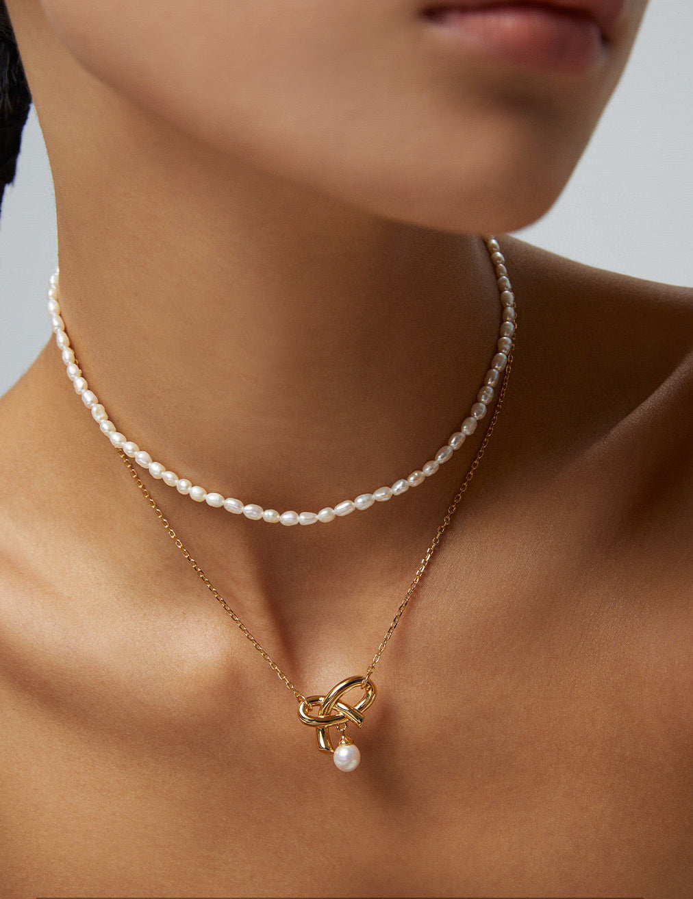 Heart Bow Series – Sterling Silver Pearl Necklace & AB Earrings