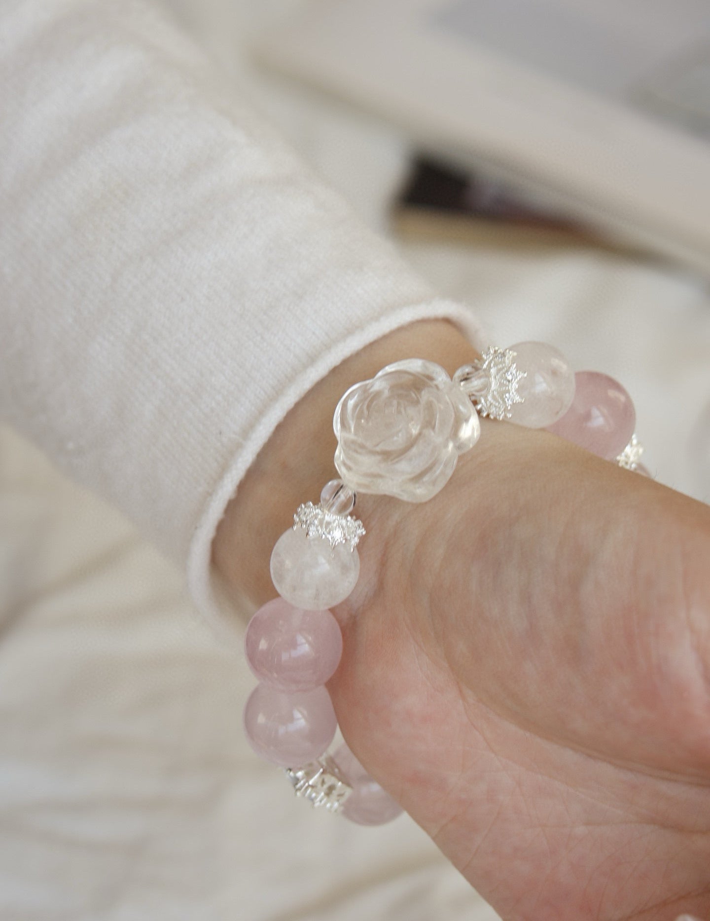 Pink Rose Crystal Bracelet for Harmonious Relationships