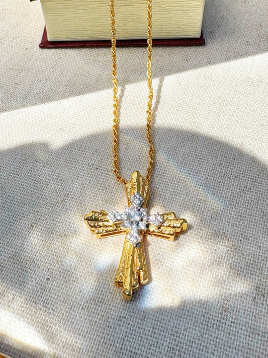 Heavily Crafted Double-Sided Cross Pendant Necklace