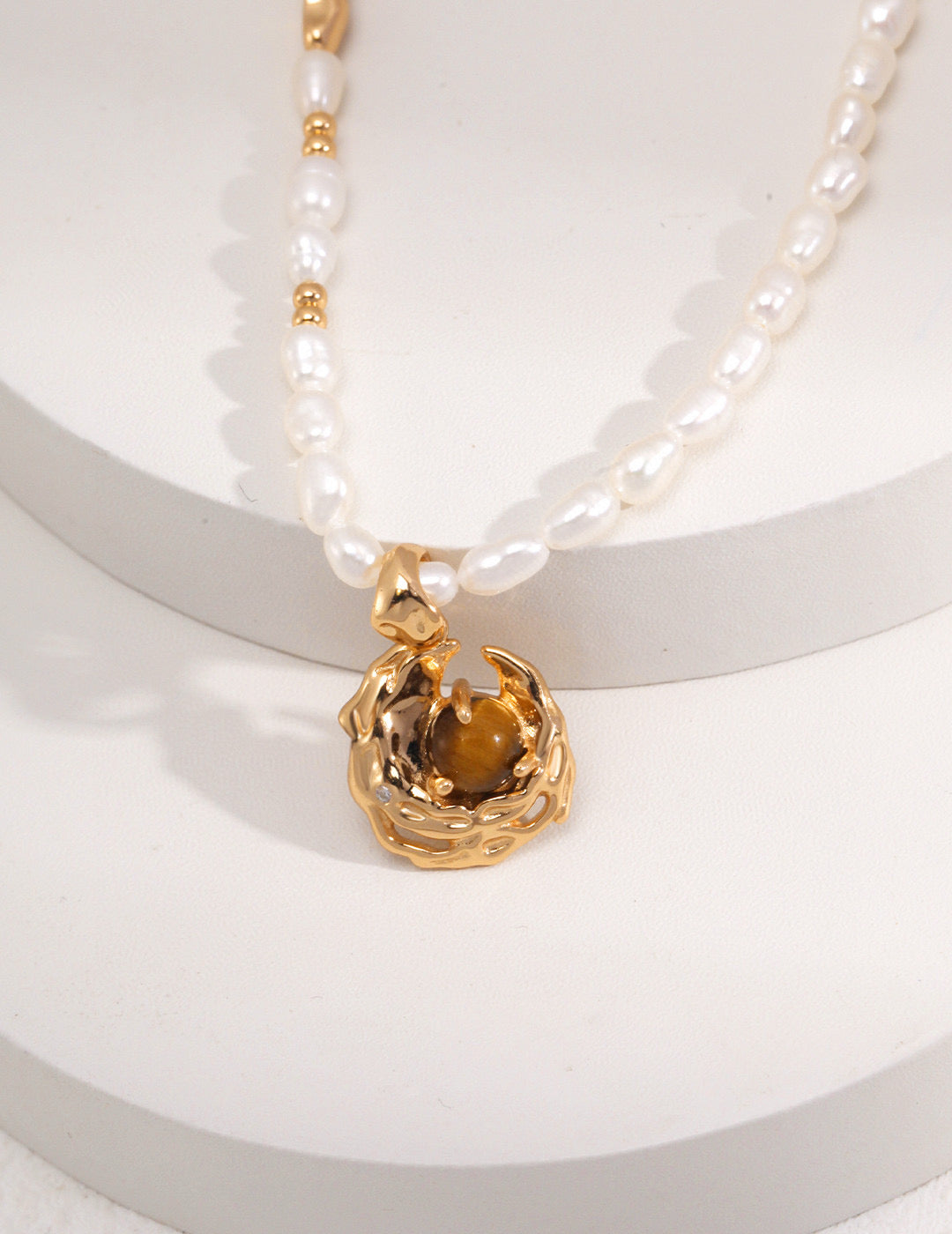 Tiger Eye Stone Agate Natural Pearl Necklace