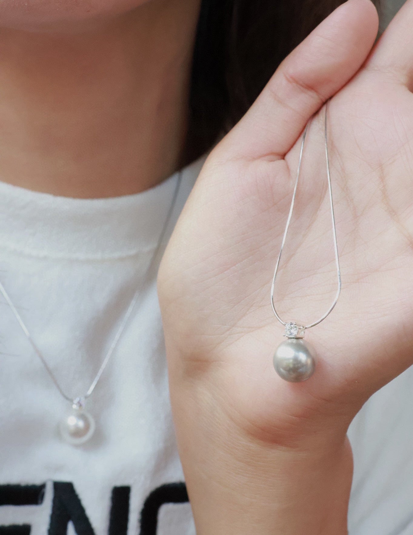 925 Silver Classic Snake Chain & 12mm Swarovski Pearl Necklace