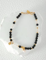 3.8mm Black Tourmaline & White Crystal Bracelet for Stability and Strength