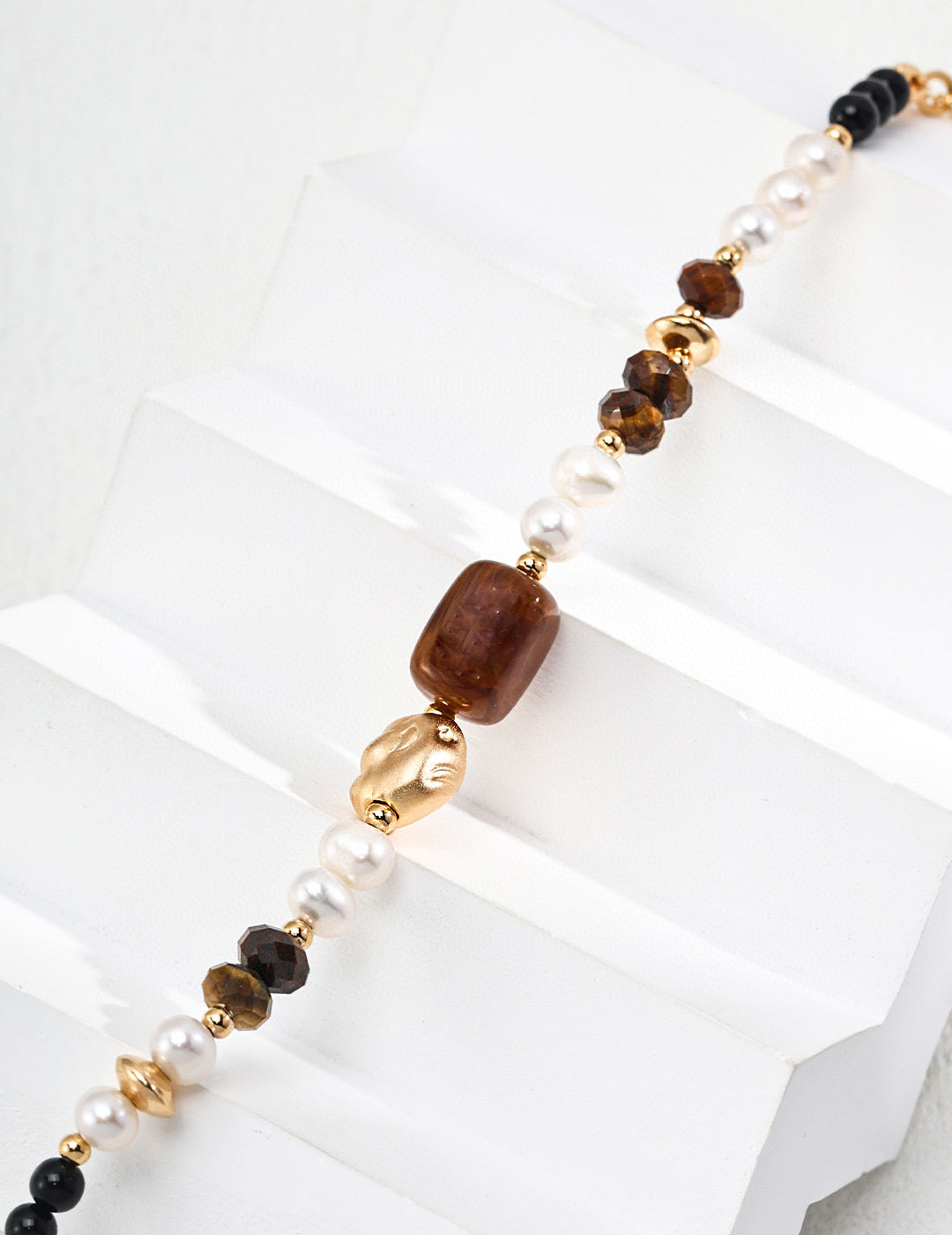 Natural Pearl, Tiger-Eye Abalone-Heart Courage and Strength Bracelet