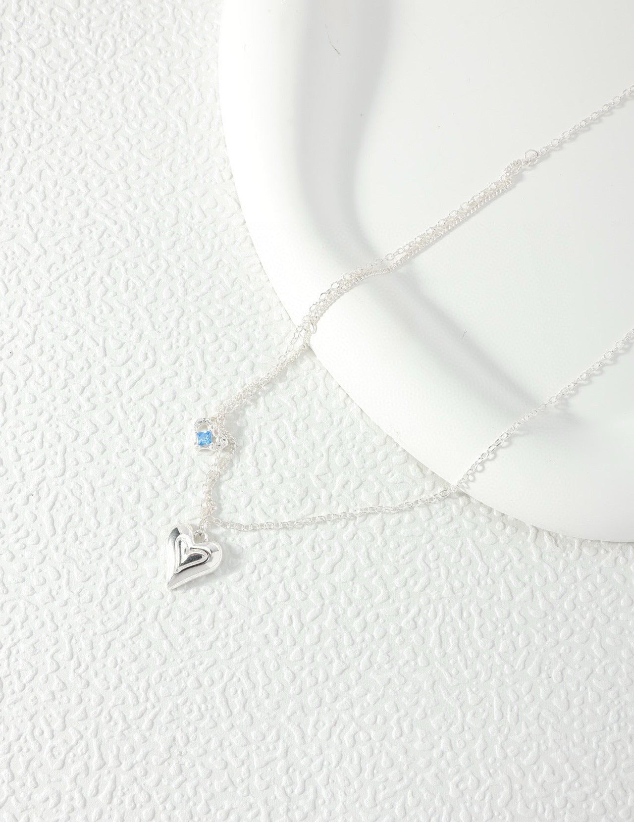 Blue Zircon Layered Heart Silver Necklace