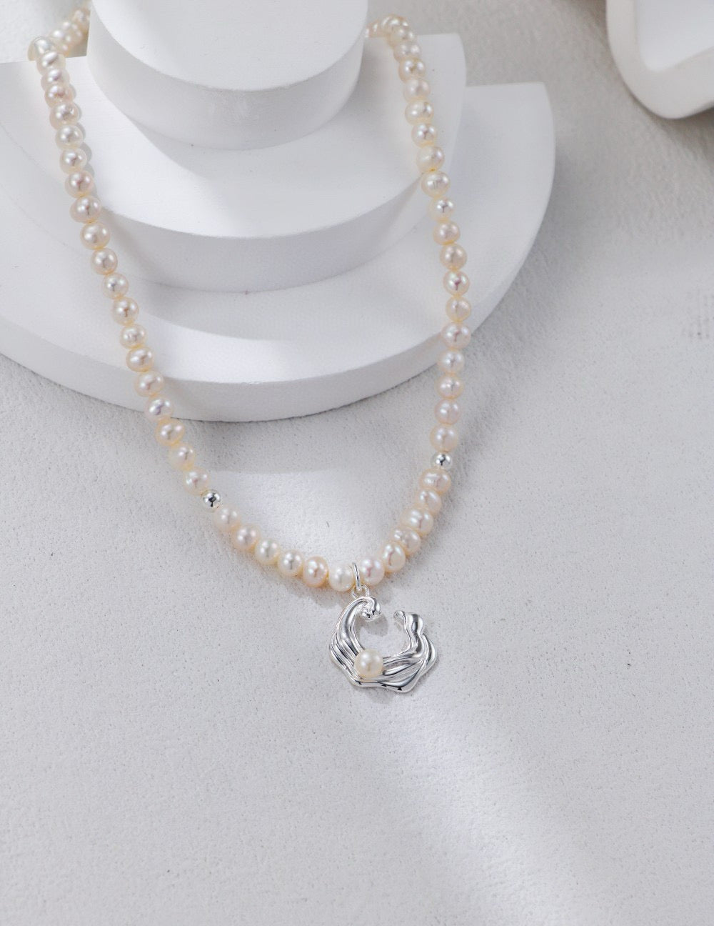 S925 Silver Ocean Wave Pearl Necklace