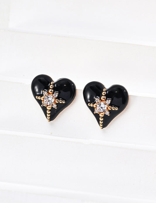 S925 Sterling Silver Enamel Zircon Heart Earrings