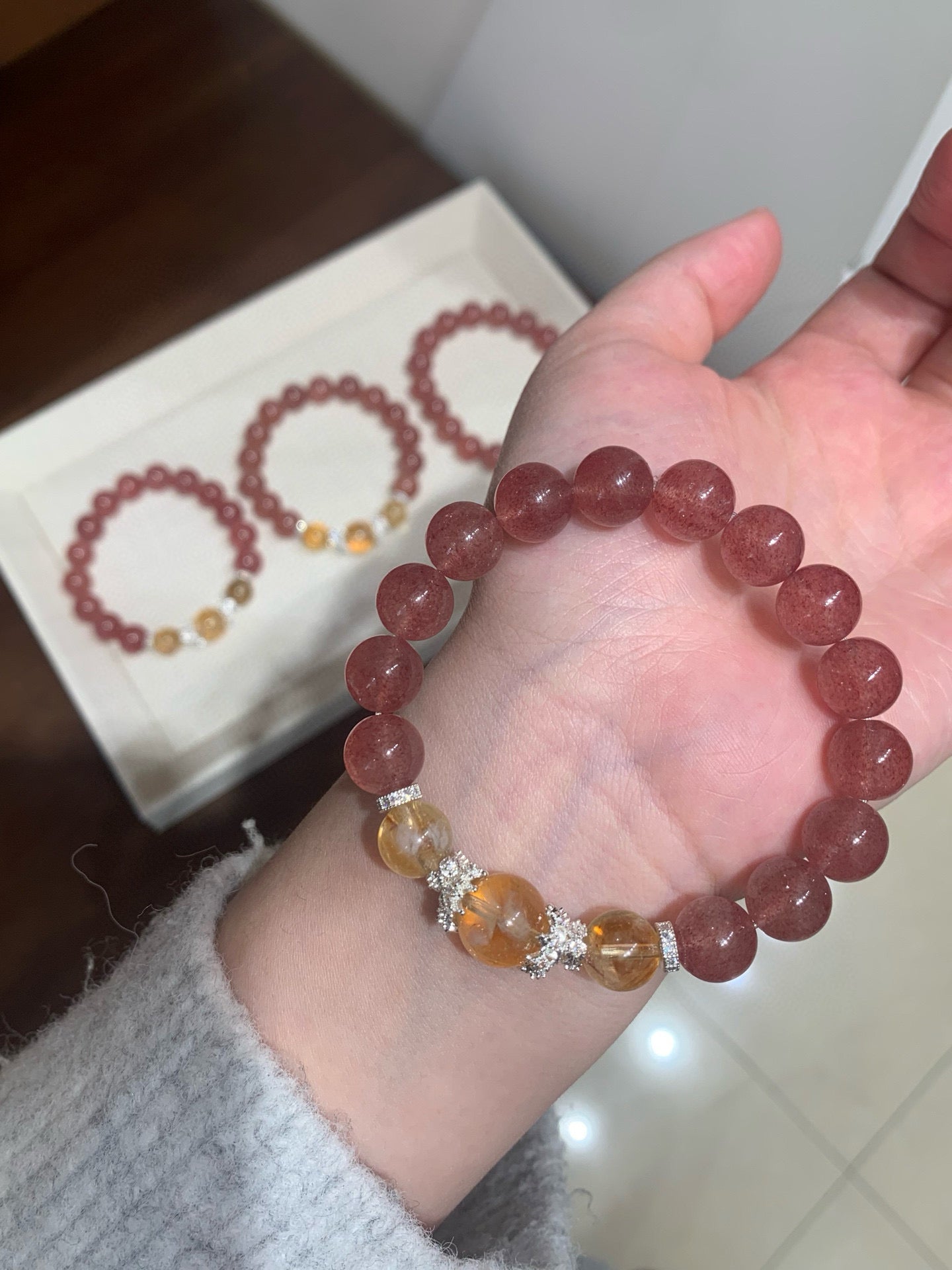 Strawberry Quartz & Citrine Crystal Bracelet for Enhance Relationships