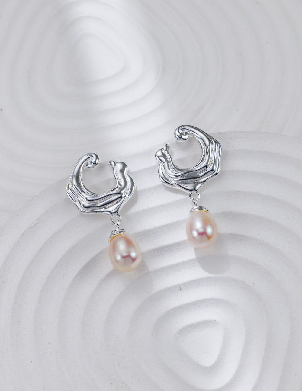 S925 Silver Ocean Wave Pearl Earrings