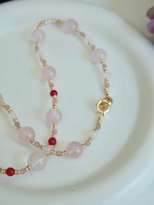 Peach Aura Rose Crystal Necklace & Bracelet