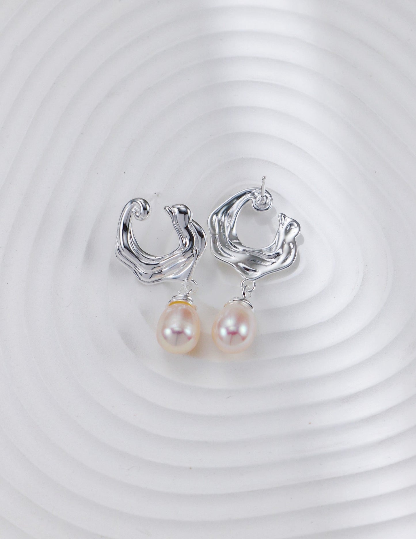 S925 Silver Ocean Wave Pearl Earrings