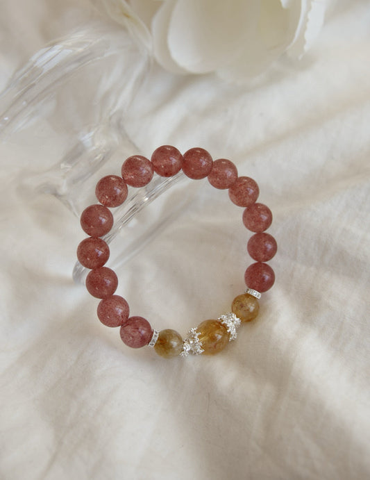 Strawberry Quartz & Citrine Crystal Bracelet for Enhance Relationships