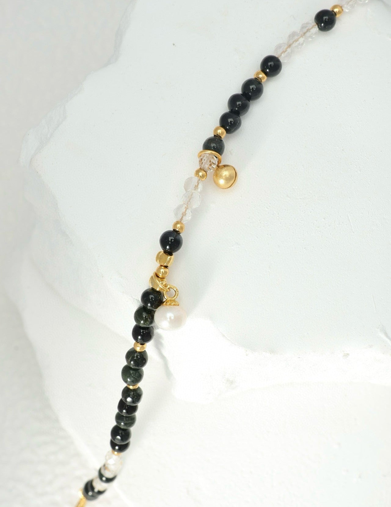 3.8mm Black Tourmaline & White Crystal Bracelet for Stability and Strength