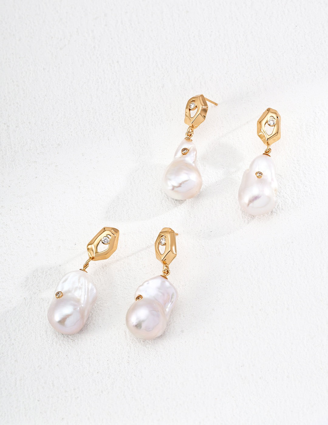 Geometric & Baroque Pearl Zircon Earrings (Pearl Size Varies)