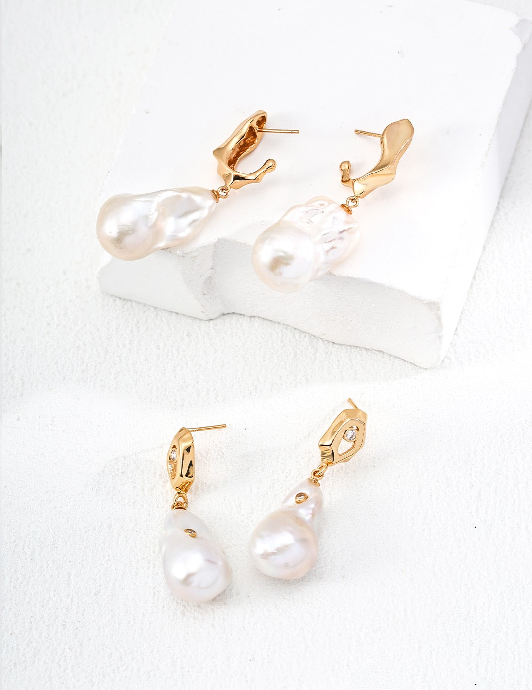 Geometric & Baroque Pearl Zircon Earrings (Pearl Size Varies)