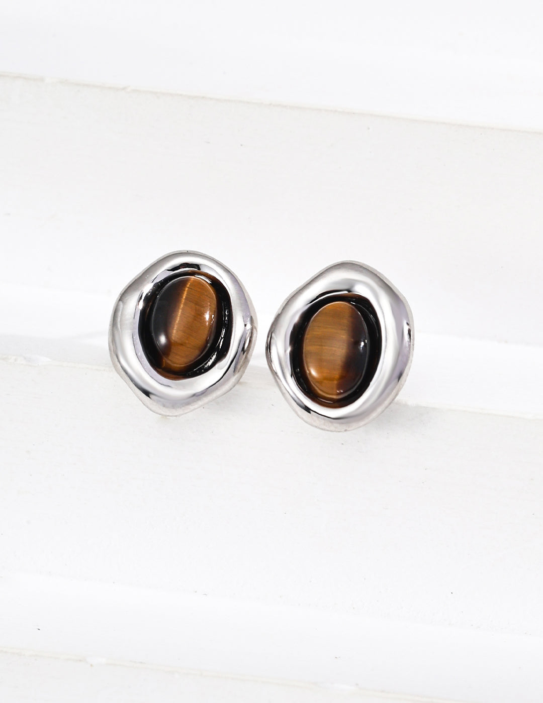 S925 Silver Vintage Natural Tiger Eye Stone Earrings