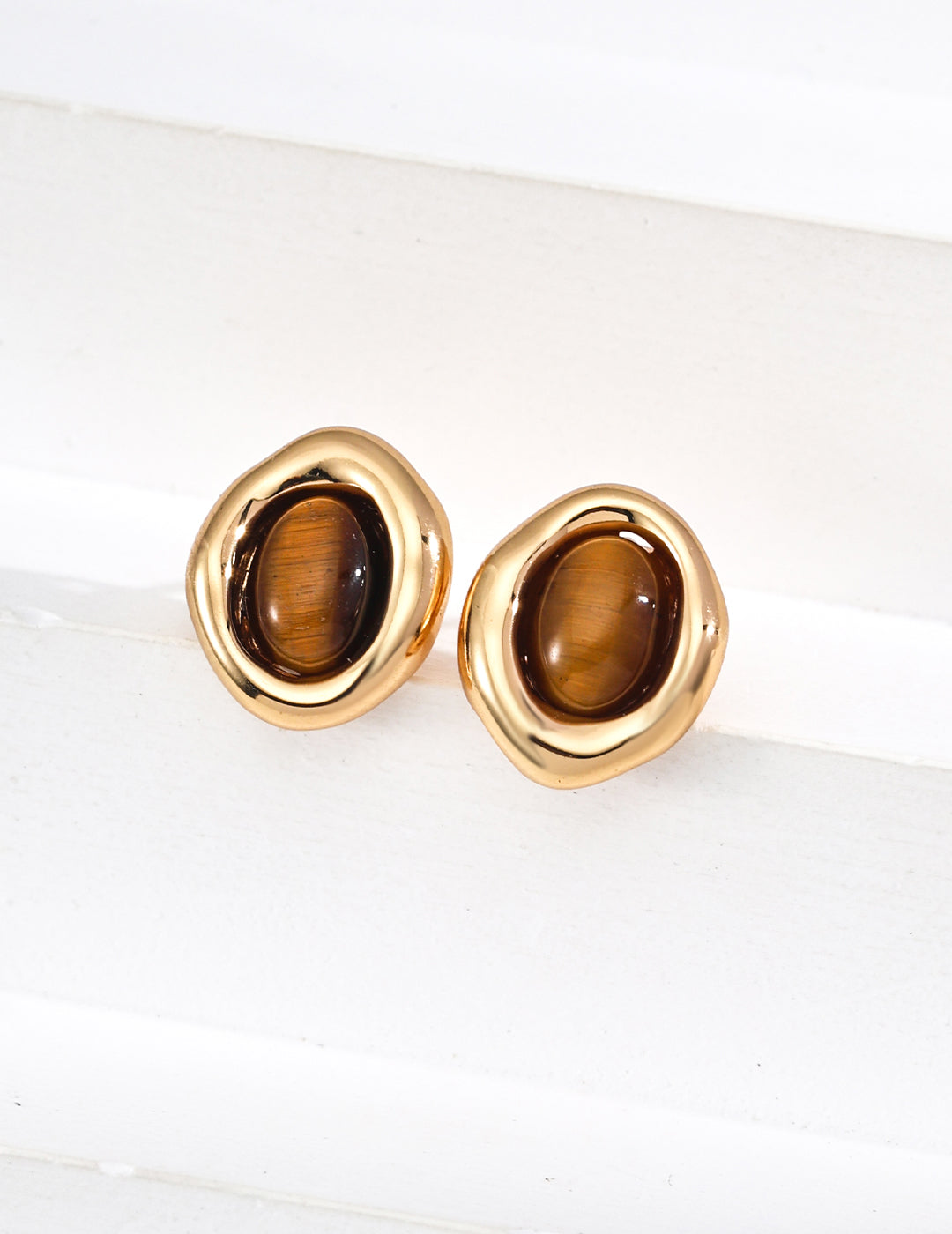 S925 Silver Vintage Natural Tiger Eye Stone Earrings