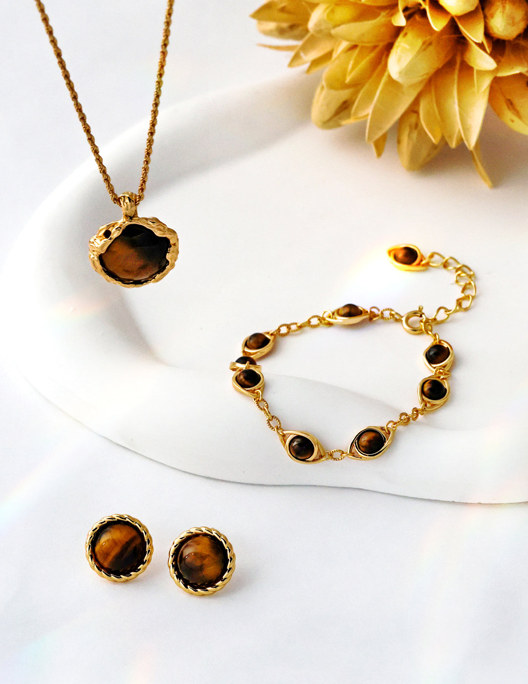 S925 silver vintage natural tiger eye stone necklace